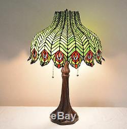 18W Peacock Stained Glass Handcrafted Jeweled Table Desk Lamp, Zinc Base