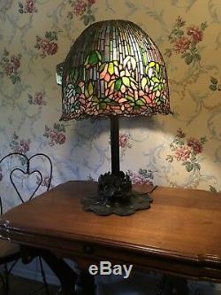 18W Stained Glass Lotus Water Lily Flower Handcrafted Bronze Table Lamp