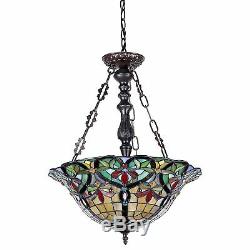 18in Inverted Ceiling Pendant Shade Lamp Tiffany Stained Glass 3 Light Hanging
