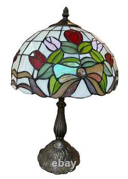 19 Inch Table Lamp Tiffany Style Stained Glass Shade baroque flower Vintage 19