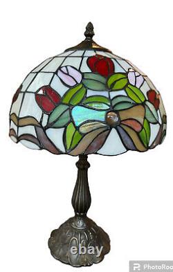 19 Inch Table Lamp Tiffany Style Stained Glass Shade baroque flower Vintage 19