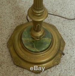 1920's Antique Rembrandt corner lamp leaded stained glass shade & brass stem