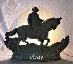 1932 Cast Metal FATHER OF OUR COUNTRY CENTRANNIAL LAMP with STAIN GLASS BACKGROUND