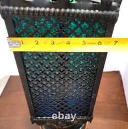 1970s Mid Century Metal Gothic Stained Glass Grated Multi Color Lamp VERY HEAVY