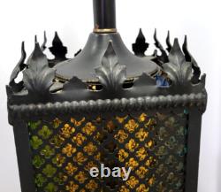 1970s Mid Century Metal Gothic Stained Glass Grated Multi Color Lamp VERY HEAVY