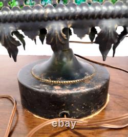 1970s Mid Century Metal Gothic Stained Glass Grated Multi Color Lamp VERY HEAVY