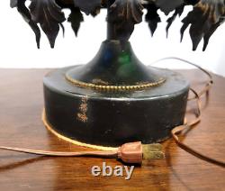 1970s Mid Century Metal Gothic Stained Glass Grated Multi Color Lamp VERY HEAVY