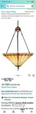 1988 Clasic Lamp Light Fixture Tiffany Style Stained Glass Hanging Lamp Vintage