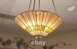 1988 Clasic Lamp Light Fixture Tiffany Style Stained Glass Hanging Lamp Vintage