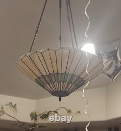 1988 Clasic Lamp Light Fixture Tiffany Style Stained Glass Hanging Lamp Vintage