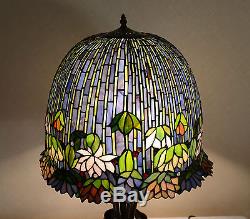 19W Stained Glass Lotus Water Lily Flower Handcrafted Jeweled Table Desk Lamp