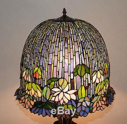19W Stained Glass Lotus Water Lily Flower Handcrafted Jeweled Table Desk Lamp