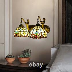 2-Light Stained Glass Wall Sconce Lamp Tiffany Mermaid Vanity Fixture Wall Light