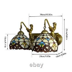 2-Light Stained Glass Wall Sconce Lamp Tiffany Mermaid Vanity Fixture Wall Light