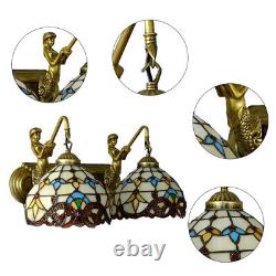 2-Light Stained Glass Wall Sconce Lamp Tiffany Mermaid Vanity Fixture Wall Light