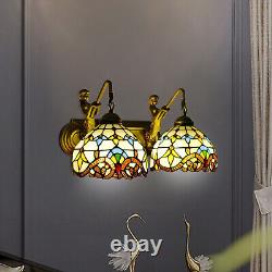 2-Light Stained Glass Wall Sconce Lamp Tiffany Mermaid Vanity Fixture Wall Light