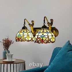 2-Light Stained Glass Wall Sconce Lamp Tiffany Mermaid Vanity Fixture Wall Light