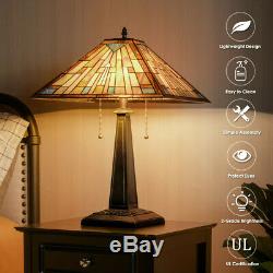 2-Light Table Lamp with Stained Glass Lampshade Lamps, Light For Home & Garden