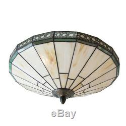 2-Lights Tiffany Style Flush Mount Ceiling Lamp Stained Glass Mission Fixture