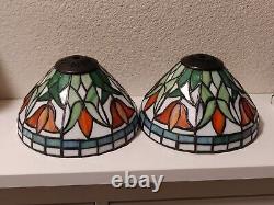 2 Tiffany Style Stained Glass Tulip Lamp Shade Orange Floral Pair