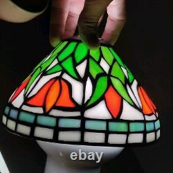 2 Tiffany Style Stained Glass Tulip Lamp Shade Orange Floral Pair