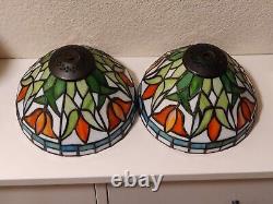 2 Tiffany Style Stained Glass Tulip Lamp Shade Orange Floral Pair