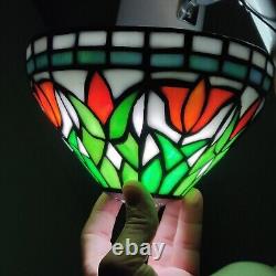 2 Tiffany Style Stained Glass Tulip Lamp Shade Orange Floral Pair