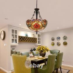 20 Inverted Colorful Chandelier 5-Lights Tiffany Stained Glass Pendant Lamps