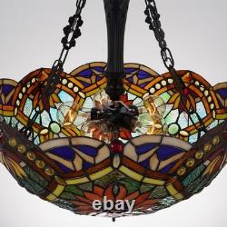20 Inverted Colorful Chandelier 5-Lights Tiffany Stained Glass Pendant Lamps