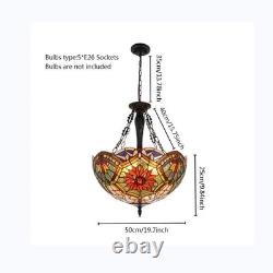 20 Inverted Colorful Chandelier 5-Lights Tiffany Stained Glass Pendant Lamps