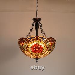 20 Inverted Colorful Chandelier 5-Lights Tiffany Stained Glass Pendant Lamps