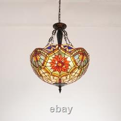 20 Inverted Colorful Chandelier 5-Lights Tiffany Stained Glass Pendant Lamps