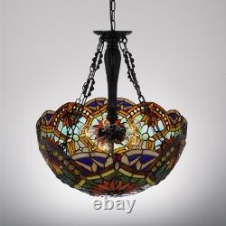 20 Inverted Colorful Chandelier 5-Lights Tiffany Stained Glass Pendant Lamps