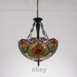 20 Inverted Colorful Chandelier 5-Lights Tiffany Stained Glass Pendant Lamps