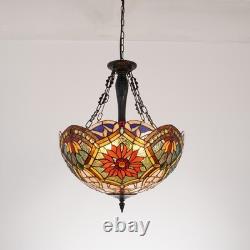 20 Inverted Colorful Chandelier 5-Lights Tiffany Stained Glass Pendant Lamps