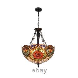 20 Inverted Colorful Chandelier 5-Lights Tiffany Stained Glass Pendant Lamps