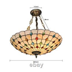 20'' Tiffany Style Chandelier Peacock Stained Glass Pendant Lamp Hanging Light