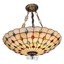 20'' Tiffany Style Vintage Chandelier Stained Glass Pendant Lamp Hanging Light