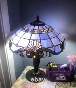 20 Tiffany style Stained Glass Doub Lavender Purple Victorian Accent Table Lamp