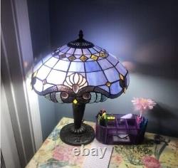 20 Tiffany style Stained Glass Doub Lavender Purple Victorian Accent Table Lamp