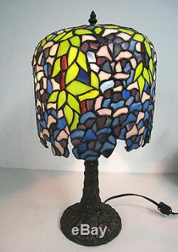 20 Vtg Tiffany Style Table Lamp Multi-Color Stained Glass Tree Trunk Base #2