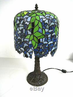 20 Vtg Tiffany Style Table Lamp Multi-Color Stained Glass Tree Trunk Base #2