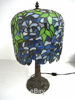 20 Vtg Tiffany Style Table Lamp Multi-Color Stained Glass Tree Trunk Base #2