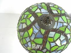 20 Vtg Tiffany Style Table Lamp Multi-Color Stained Glass Tree Trunk Base #2