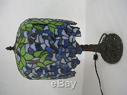 20 Vtg Tiffany Style Table Lamp Multi-Color Stained Glass Tree Trunk Base #2
