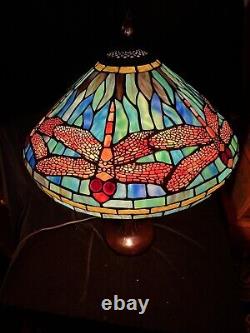 2001 Lamp Tiffany Dragonfly Style Faux Stained Glass Shade Table Light Desk