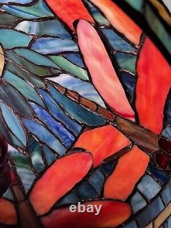 2001 Lamp Tiffany Dragonfly Style Faux Stained Glass Shade Table Light Desk