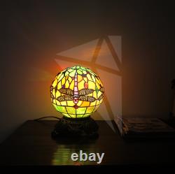 2023 New Home Decor Tiffany Style Stained Glass Mini Globe Dragonfly Table Lamp