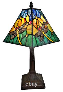 2023 New Tiffany Style Stained Glass 15'' Dragonfly Table Lamp With Antique Base