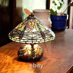 2023 New Tiffany Style Stained Glass Mini Dragonfly Table Lamp With Mosaic Base